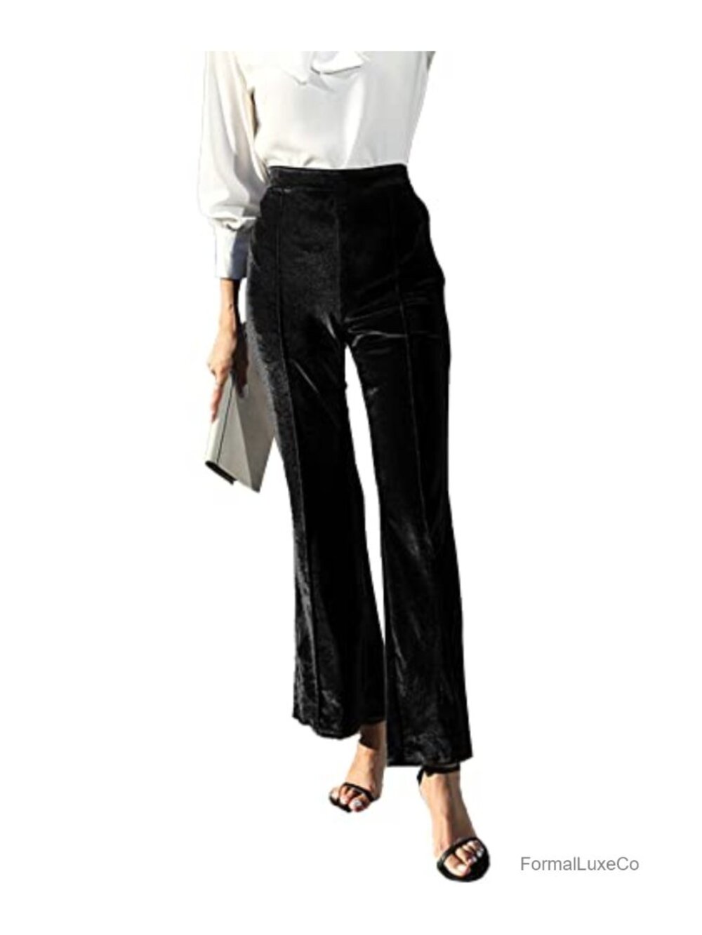 Velvet Flare High Waist Pull On Trousers Dressy Office Pants